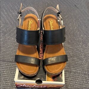 Skechers Black and Tan Memory Foam Slingback Sandals for Women